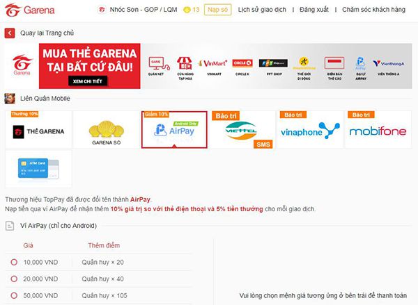 Lưu Ý Khi Mua Thẻ Garena